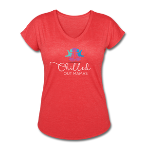 Chilled Out Mamas Women's Tri-Blend V-Neck T-Shirt - heather red