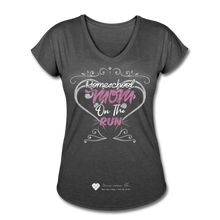 Load image into Gallery viewer, TC &quot;Homeschool Mom On The Run&quot; Women&#39;s Tri-Blend V-Neck T-Shirt Dark - deep heather