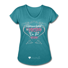 Load image into Gallery viewer, TC &quot;Homeschool Mom On The Run&quot; Women&#39;s Tri-Blend V-Neck T-Shirt Dark - heather turquoise