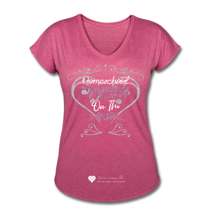 TC "Homeschool Mom On The Run" Women's Tri-Blend V-Neck T-Shirt Dark - heather raspberry