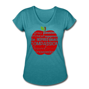 AoG Compassion Women's Tri-Blend V-Neck T-Shirt - heather turquoise
