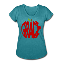Load image into Gallery viewer, AoG Grace Women&#39;s Tri-Blend V-Neck T-Shirt - heather turquoise