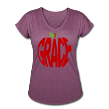 Load image into Gallery viewer, AoG Grace Women&#39;s Tri-Blend V-Neck T-Shirt - heather plum