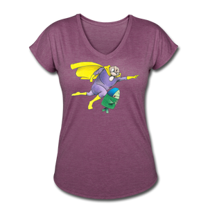 Captain Yolk Women's Tri-Blend V-Neck T-Shirt - heather plum