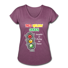 Load image into Gallery viewer, Red Yellow Green Women&#39;s Tri-Blend V-Neck T-Shirt - heather plum