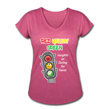 Load image into Gallery viewer, Red Yellow Green Women&#39;s Tri-Blend V-Neck T-Shirt - heather raspberry