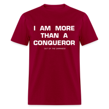 Load image into Gallery viewer, More Than a Conqueror Unisex Standard T-Shirt - dark red